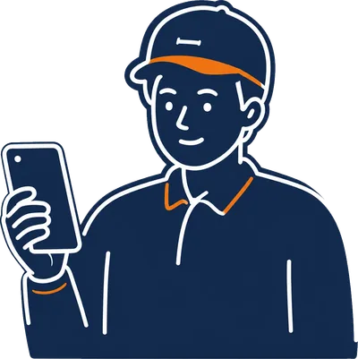 スマートフォンを操作するオペレーター