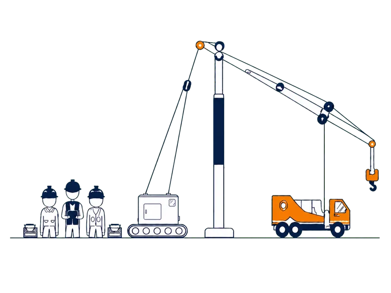 クレーンと現場作業員のイラスト